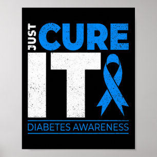 Just Cure It Diabetes Awareness Blue Ribbon Diabet Poster