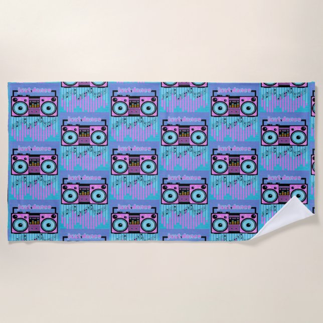 Just Dance Retro Style Boombox Beach Towel (Front)