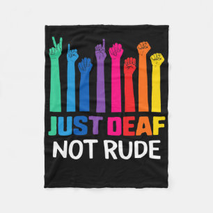 Just Deaf Not Rude Deaf Awareness Yellow Ribbon As Fleece Blanket