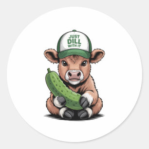 Just Dill with It Cow PNG, Funny Pickle Classic Round Sticker