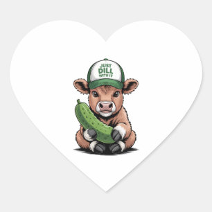 Just Dill with It Cow PNG, Funny Pickle Heart Sticker