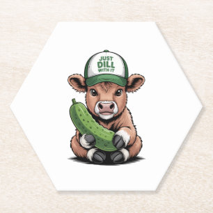 Just Dill with It Cow PNG, Funny Pickle Paper Coaster