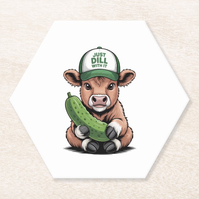 Just Dill with It Cow PNG, Funny Pickle Paper Coaster (Front)