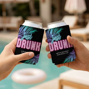 Just Drunk Neon Blue & Pink Tropical Bach Can Cooler
