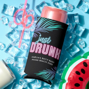 Just Drunk Neon Blue & Pink Tropical Bach Seltzer Can Cooler