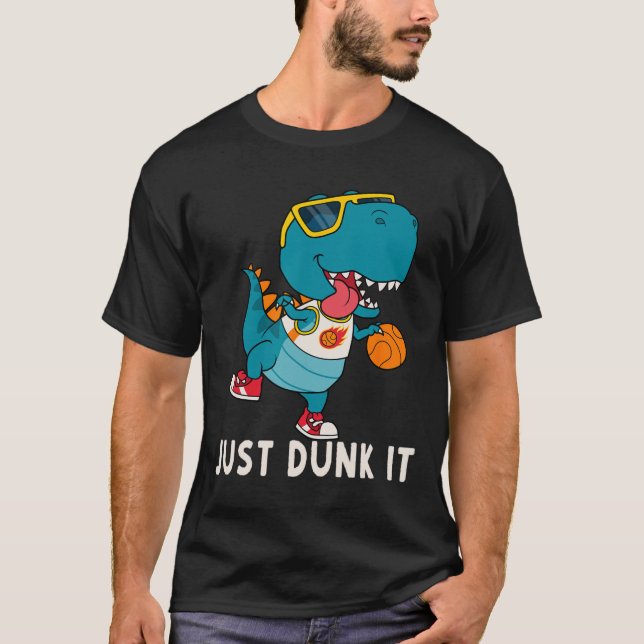 Just Dunk It Fun Dinosaur Bysketbyll League Slam D T-Shirt (Front)