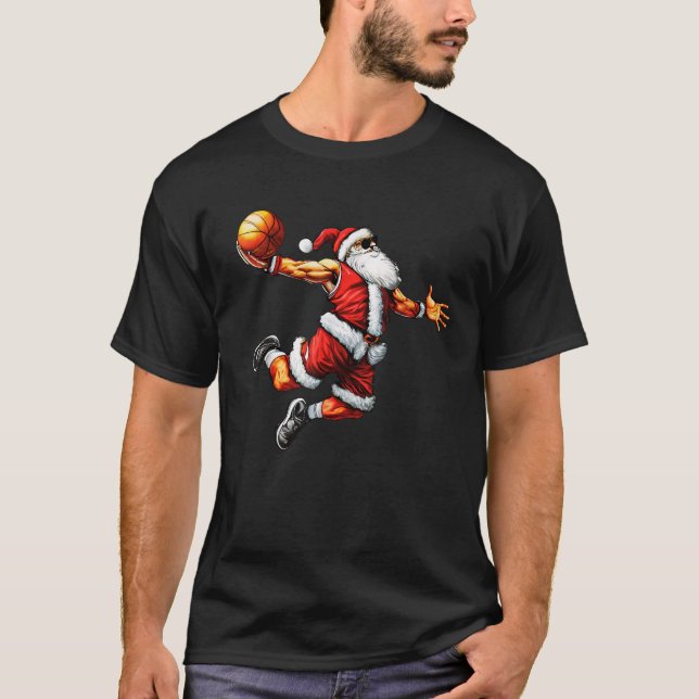 Just Dunk It Santa Claus Basketball Christmas Tree T-Shirt (Front)