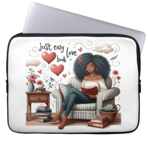 Just Easy Love Book, African American Girl Reading Laptop Sleeve