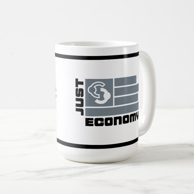 Just Economy Coffee Mug grey and black (Front Right)