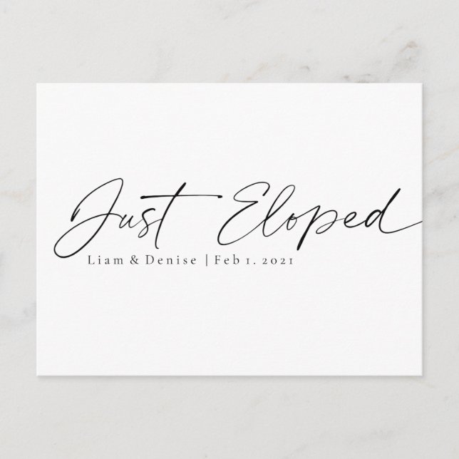 Just Eloped Elegant Script Minimal Announcement Postcard (Front)