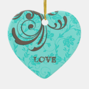 Just Engaged First Christmas Blue Heart Swirl Ceramic Tree Decoration