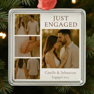 Just Engaged Photo Engagement Collage Christmas Metal Tree Decoration