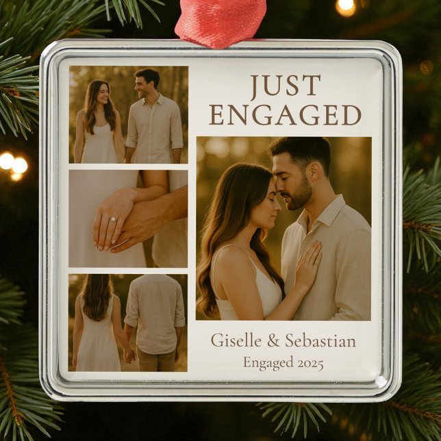 Just Engaged Photo Engagement Collage Christmas Metal Tree Decoration (Creator Uploaded)