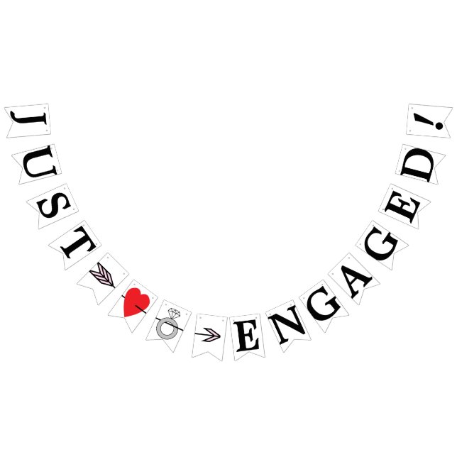 JUST ENGAGED, Red Heart, Diamond Ring, And Arrow Bunting (All)