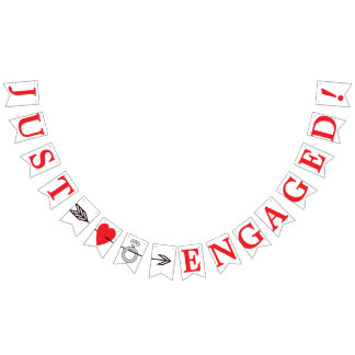 JUST ENGAGED, Red Text - Heart, Ring, And Arrow Bunting