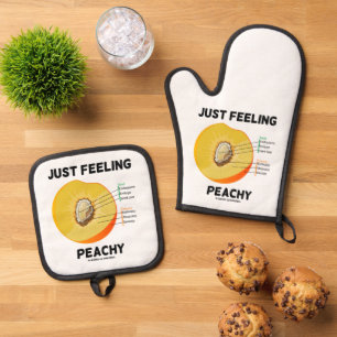 Just Feeling Peachy Peach Anatomy Fruit Geek Humou Oven Mitt & Pot Holder Set
