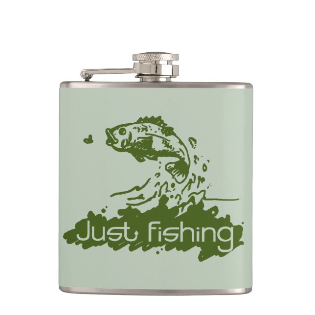 Just fishing fisherman's green hip flask (Front)