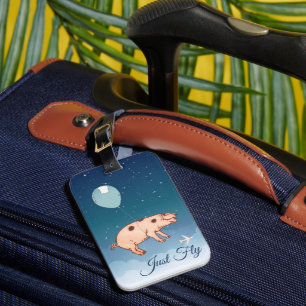 'Just Fly' Flying Pig in a Balloon Air Travel  Luggage Tag