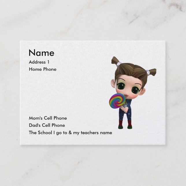 Just for Kids Calling Card (Front)