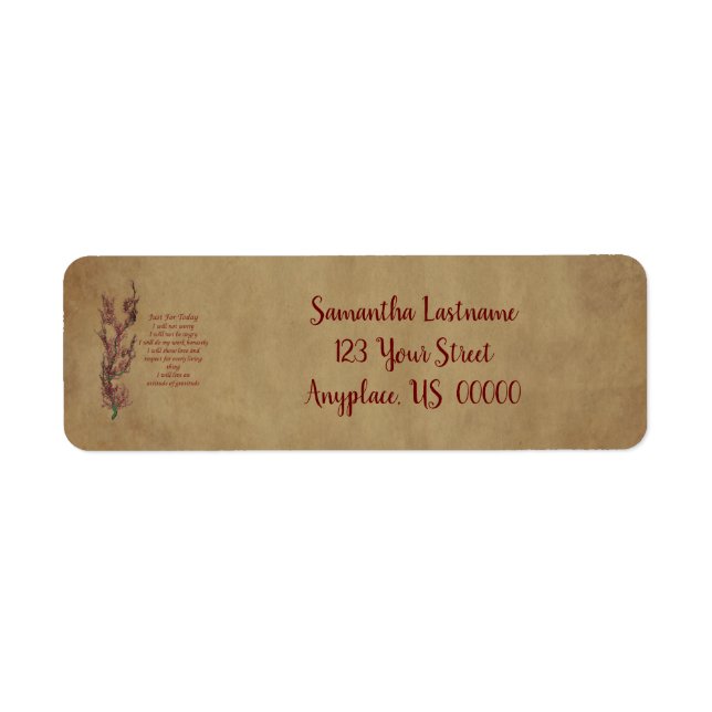 Just For Today Inspirational Prayer Address (Front)