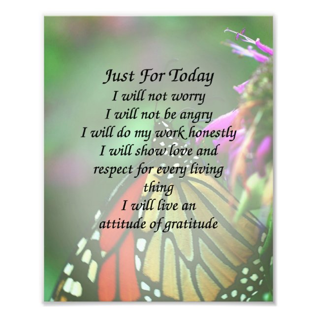 Just For Today Monarch Butterfly Inspirational Photo Print (Front)