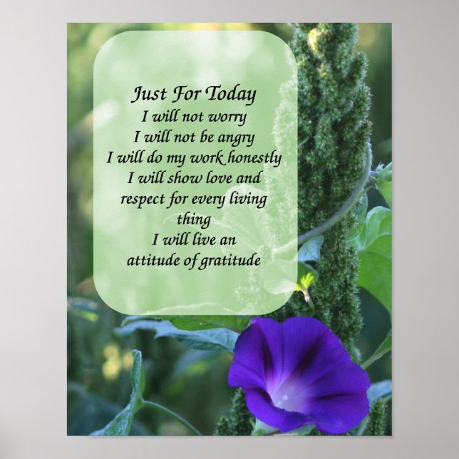 Just For Today Morning Glory Inspirational Poster (Front)