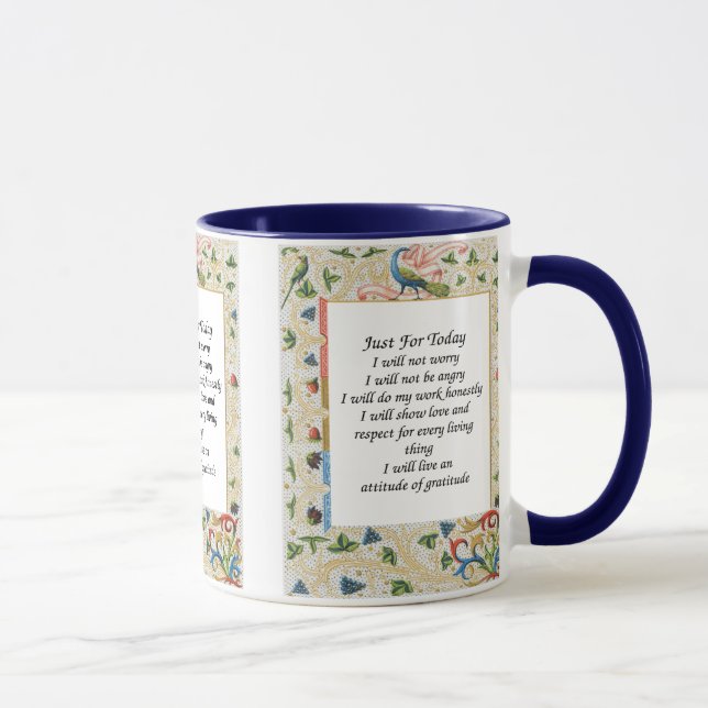 Just For Today Peacock Inspirational Mug (Right)
