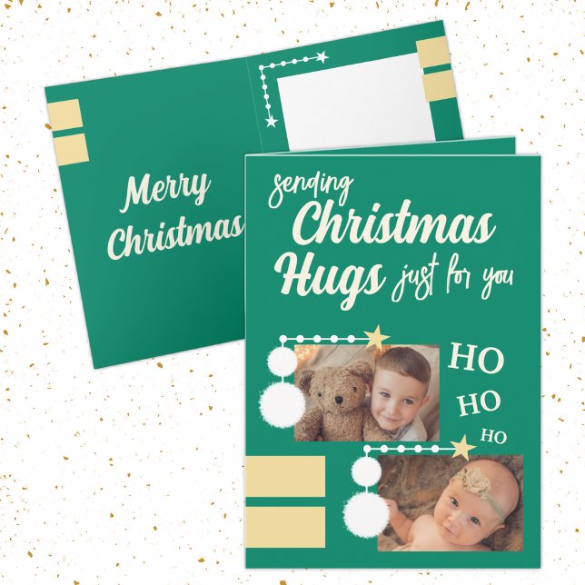 Just for you Christmas hugs photos green white Holiday Card (Creator Uploaded)