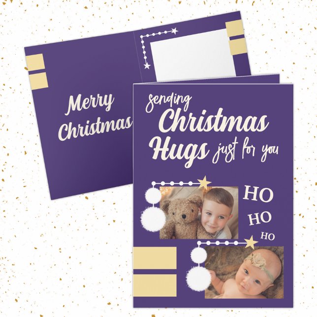 Just for you Christmas hugs photos purple white Holiday Card (Creator Uploaded)