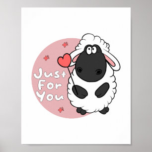 Just for you Kawaii funny sheep holds a heart  Poster