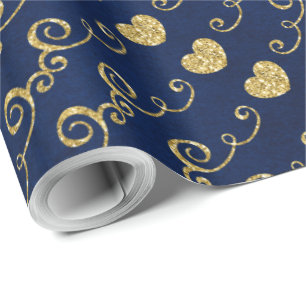 Just for You Made with Love Golden Glitter Heart Wrapping Paper