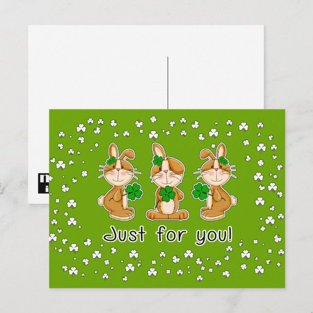 Just for You. Sweet Bunnies St. Patrick's Day Postcard (Front/Back)