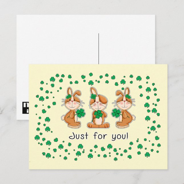 Just for You. Sweet Bunnies St. Patrick's Day Postcard (Front/Back)