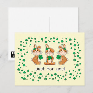 Just for You. Sweet Bunnies St. Patrick's Day Postcard