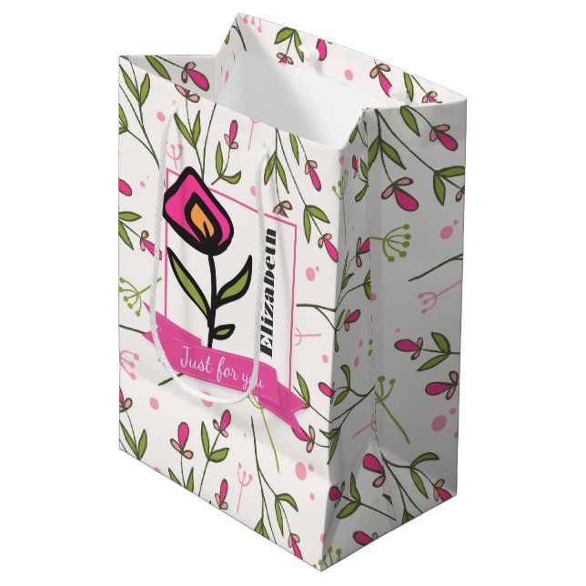 Just for you Wildflower with Pink Orange Petals Medium Gift Bag (Front Angled)