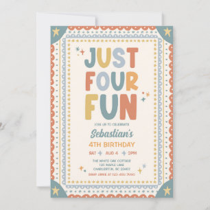 Just Four Fun Whimsical Boy 4th Birthday Party Invitation