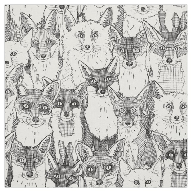 just foxes black soft white fabric (Swatch)