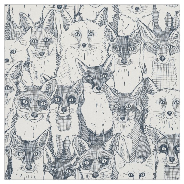 just foxes indigo soft white fabric (Swatch)
