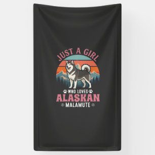 Just Girl Alaskan Malamute Dog Retro Sunset Mounta Banner