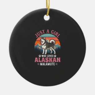 Just Girl Alaskan Malamute Dog Retro Sunset Mounta Ceramic Tree Decoration