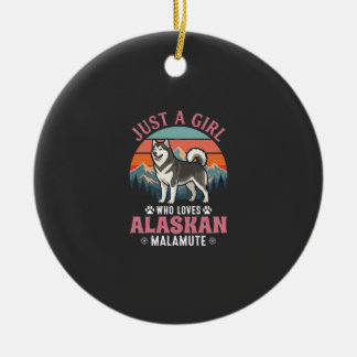 Just Girl Alaskan Malamute Dog Retro Sunset Mounta Ceramic Tree Decoration
