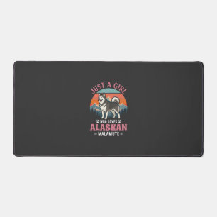Just Girl Alaskan Malamute Dog Retro Sunset Mounta Desk Mat