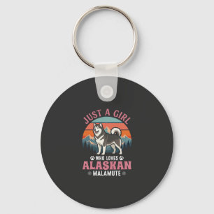 Just Girl Alaskan Malamute Dog Retro Sunset Mounta Key Ring