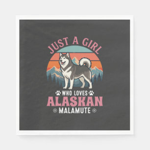 Just Girl Alaskan Malamute Dog Retro Sunset Mounta Napkin