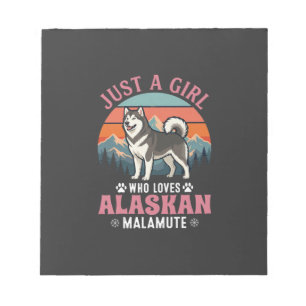 Just Girl Alaskan Malamute Dog Retro Sunset Mounta Notepad