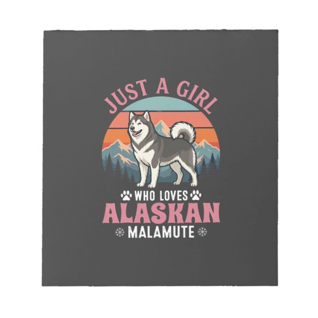 Just Girl Alaskan Malamute Dog Retro Sunset Mounta Notepad (Front)