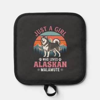 Just Girl Alaskan Malamute Dog Retro Sunset Mounta Pot Holder