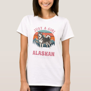 Just Girl Alaskan Malamute Dog Retro Sunset Mounta T-Shirt