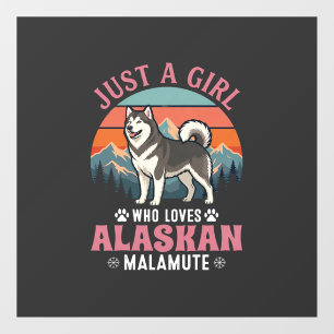 Just Girl Alaskan Malamute Dog Retro Sunset Mounta Window Cling
