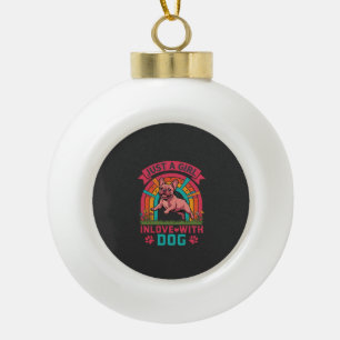 Just Girl Inlove Dog French Bulldog Rainbow Paws Ceramic Ball Christmas Ornament
